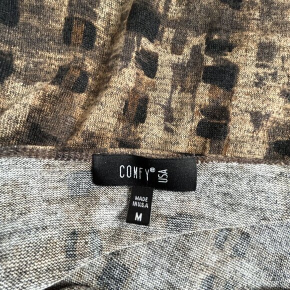 Comfy USA Womens Long Sleeve Side Slit Top Medium Brown Animal Print Stretch - Picture 3 of 8